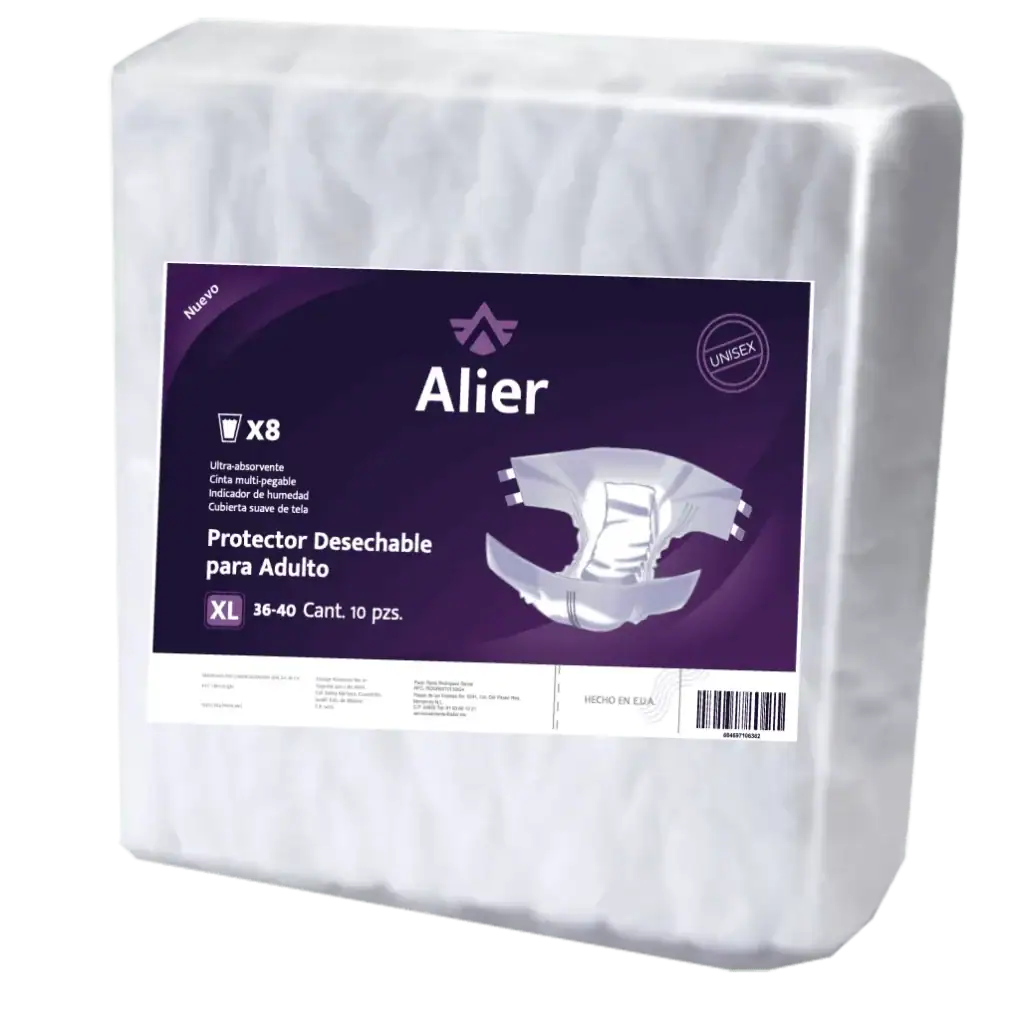 Protector desechable para adulto nivel de absorción 12 talla XL. Alier® Pañales para Adultos.