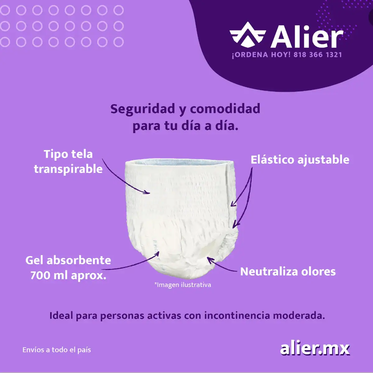 Pañal para adultos Nivel de absorción día y noche. Alier® Pañales para Adultos Nivel 12 características.