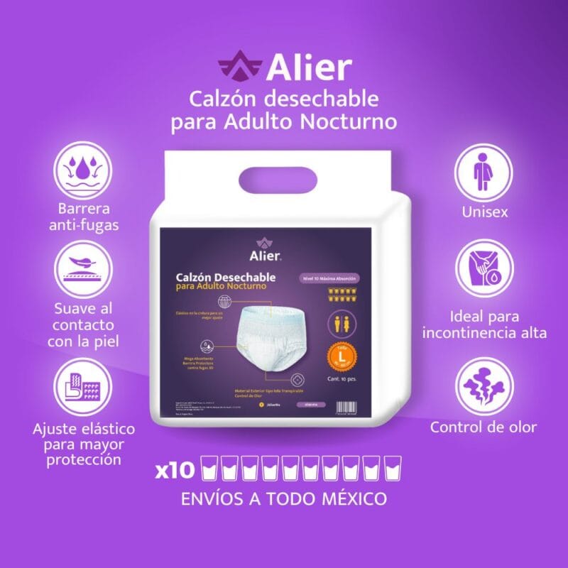 Calzón desechable para adulto Nivel de absorción x10 - Pañales para adultos en México. Alier®