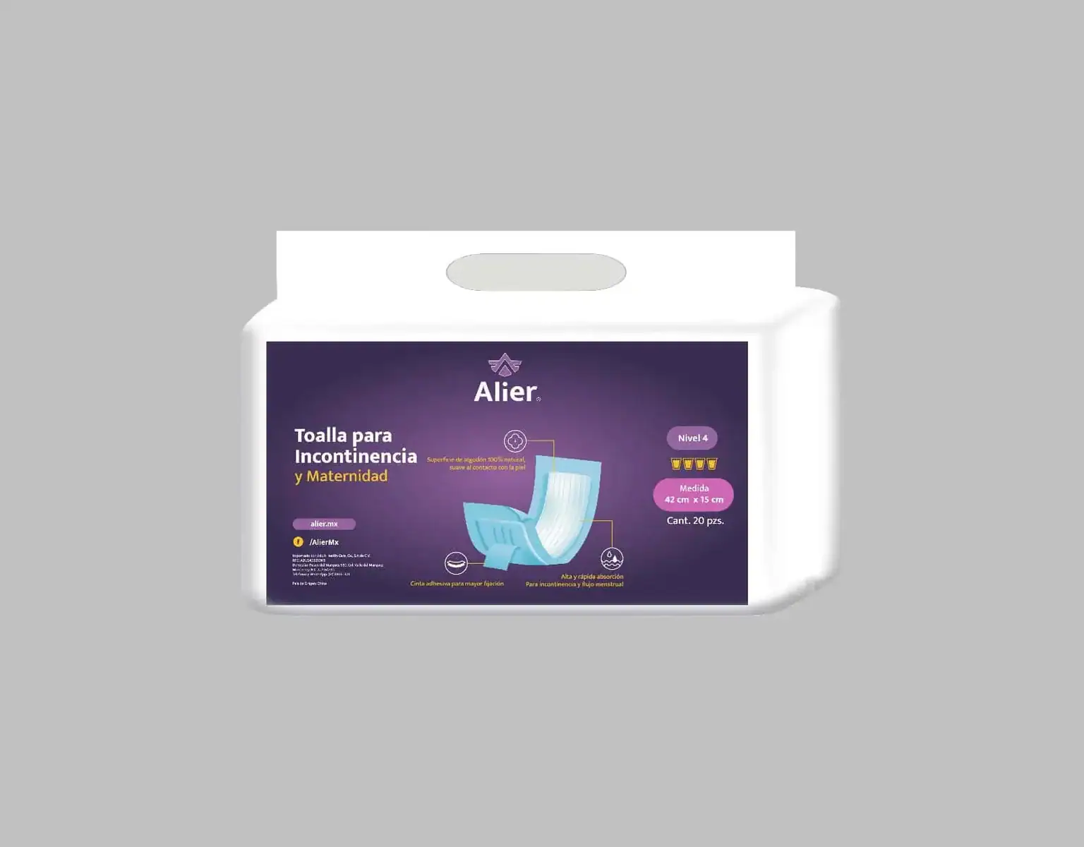 Toalla para incontinencia. Tallas: M, L y XL. Alier® Pañales para Adultos.
