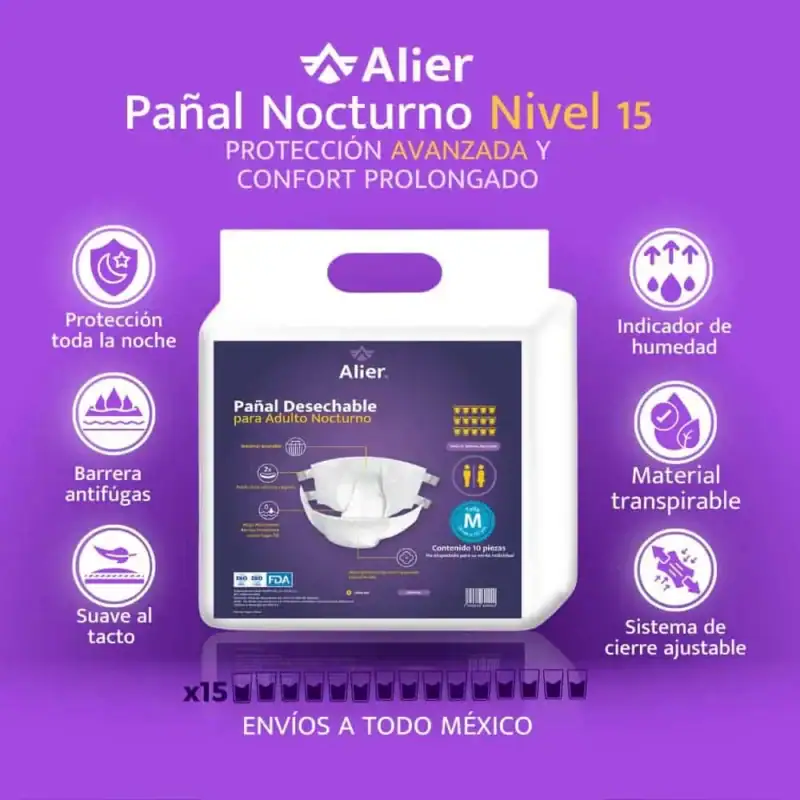 Pañal Nocturno de Nivel 15. Pañales para adultos en México para una protección e higiene diaria.